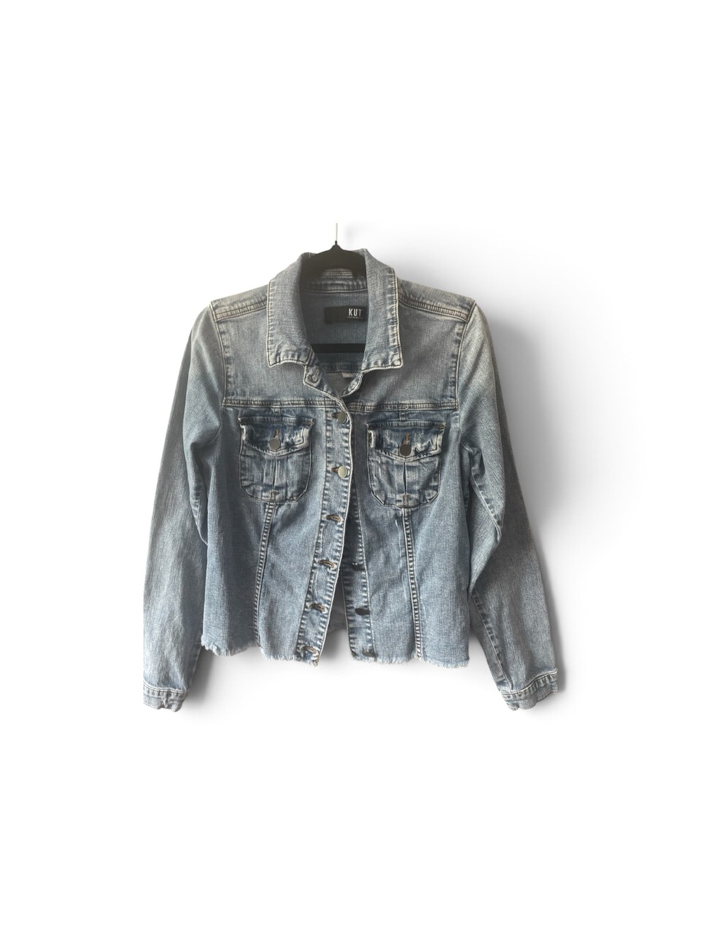 KUT from the Kloth Kara Denim Jacket Small Light Wash Raw Hem Cropped